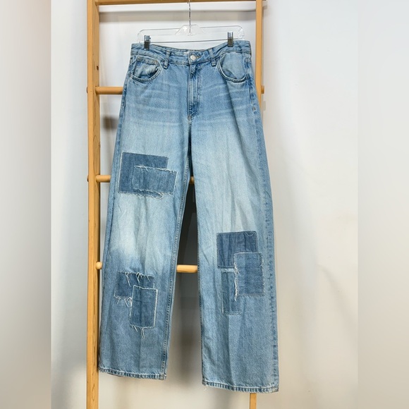 ZARA Women's light wash patchwork wide leg jeans size 6 - Picture 6 of 16